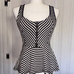 Y2k Black and White Striped Peplum Top